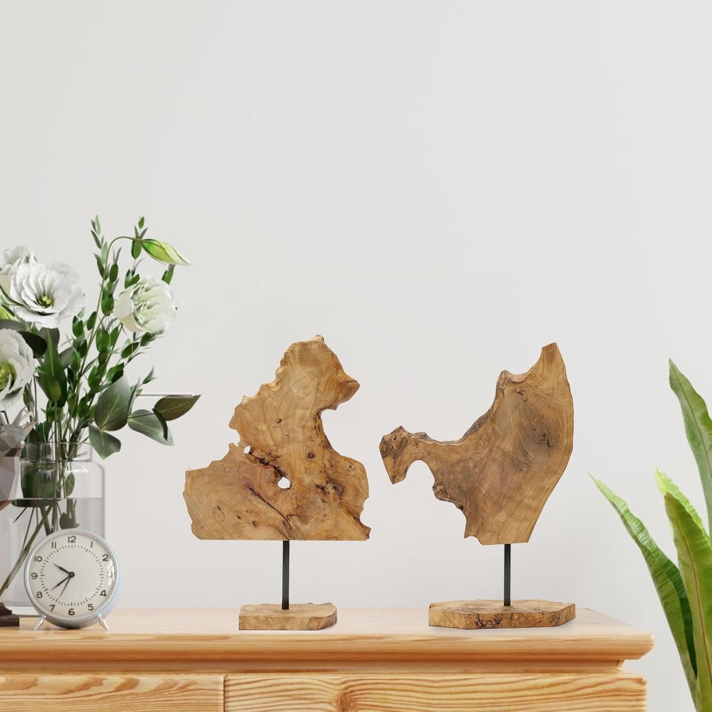NAHARO Handcarved Root Wood Abstract Sculpture – Unique Rustic Tabletop Decor for Living Room,Entryway or Office, Eco-Friendly Wooden Art Gift