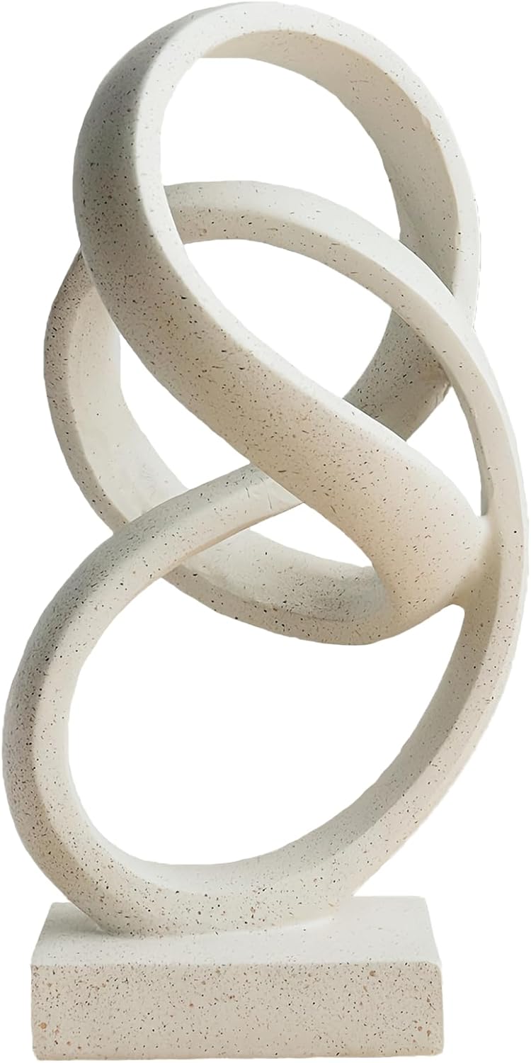 15" Modern Abstract Ribbon Decorative Sculpture, Knot Sculptures,Home Decor,Coffee Table Statues,Dining Living Room Desk Decor(Milky White)