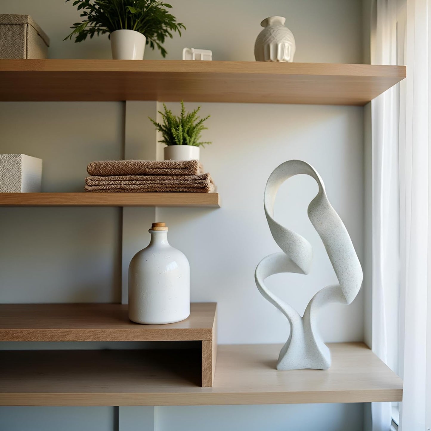 15" Modern Abstract Ribbon Decorative Sculpture, Knot Sculptures,Home Decor,Coffee Table Statues,Dining Living Room Desk Decor(Milky White)
