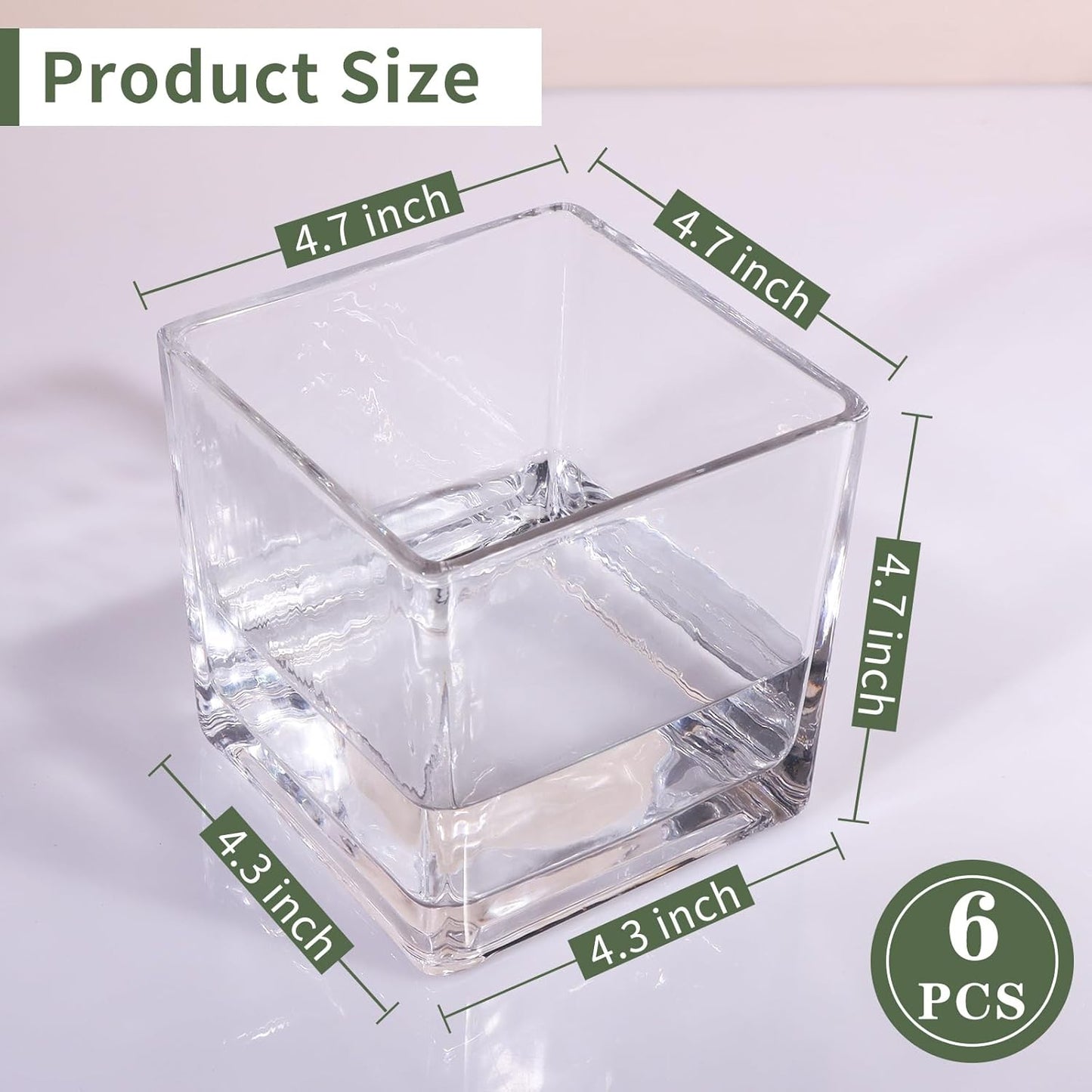 6 Pack Square Glass Vases 5 x 5 x 5 Inch, Clear Cube Flower Vases for Centerpieces, Candle Holders for Wedding Party Home Decor