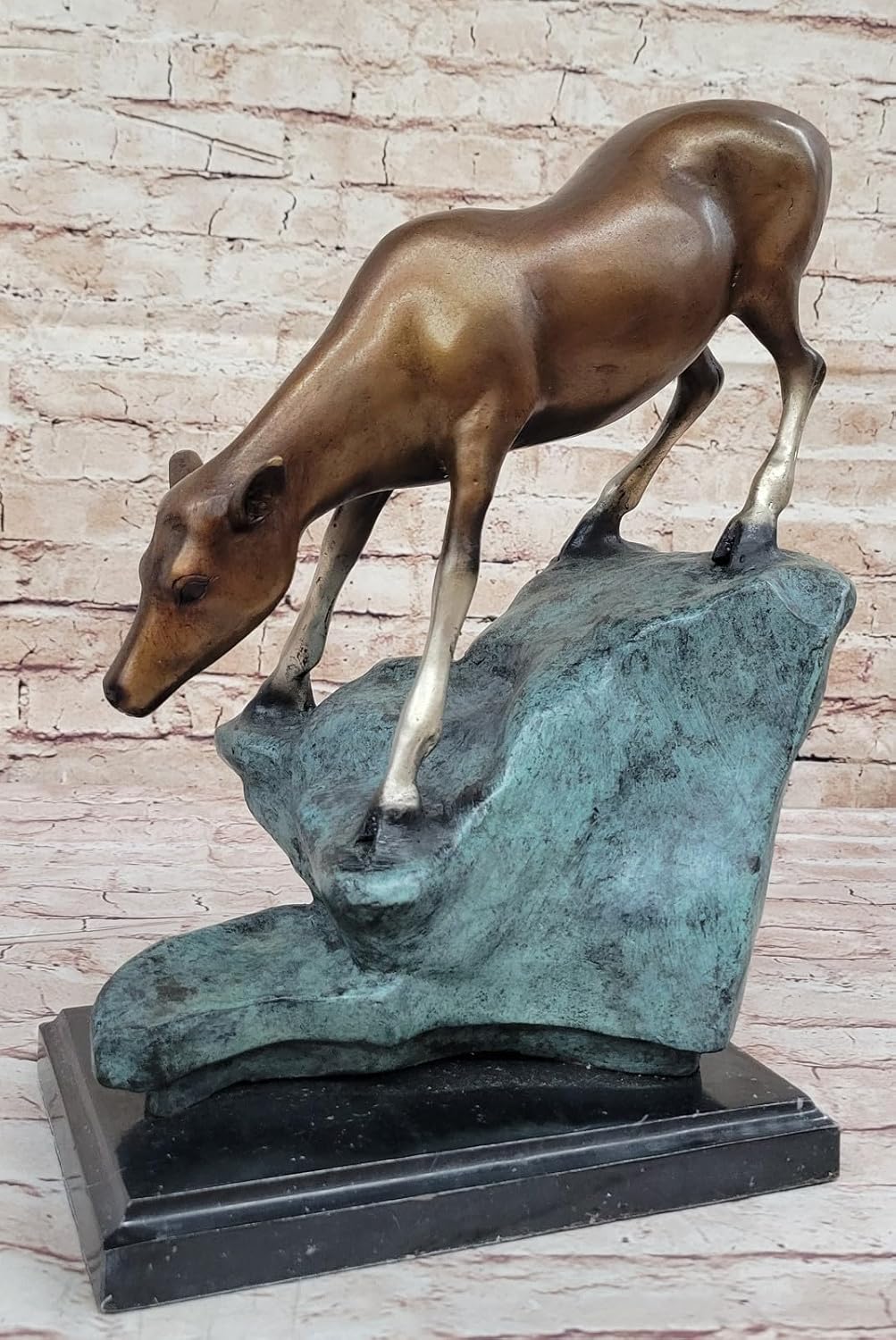 Limned Edition Signed by Artist Marius Deer on Rock Bronze Sculpture Figure Decorative Artwork Handmade by Think Bronze