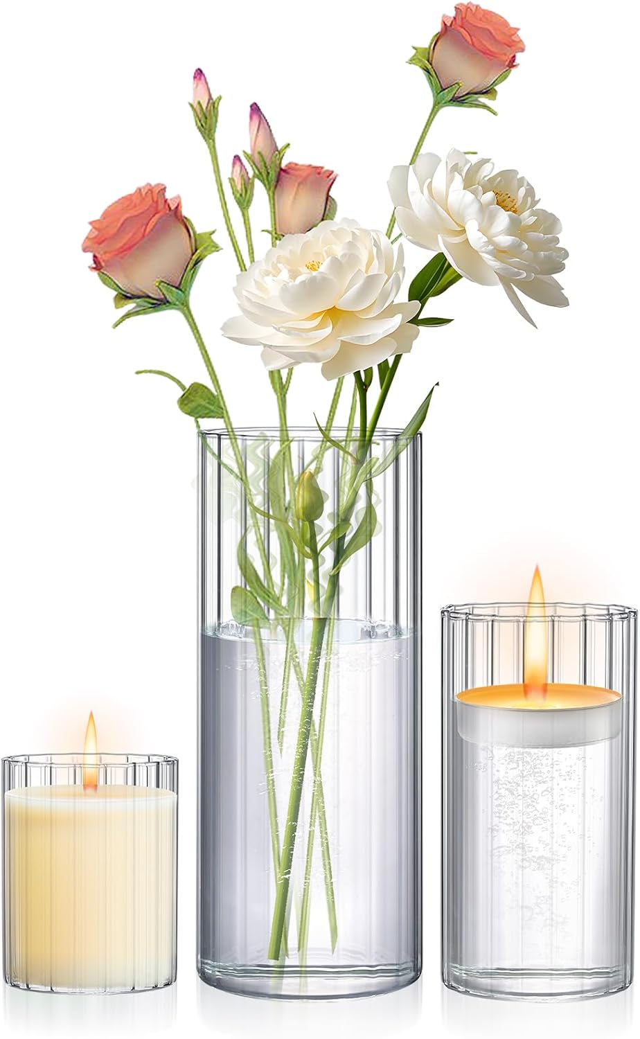 48 Pack Glass Cylinder Vases 4,6,8,10 Inch Tall Clear Flower Vase Hurricane Floating Candle Holder for Table Centerpiece Wedding Home Decor