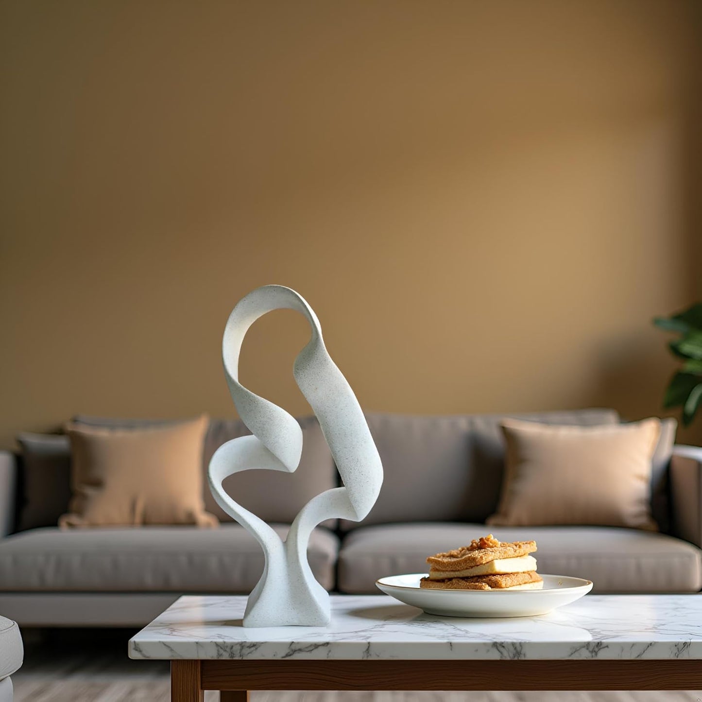 15" Modern Abstract Ribbon Decorative Sculpture, Knot Sculptures,Home Decor,Coffee Table Statues,Dining Living Room Desk Decor(Milky White)