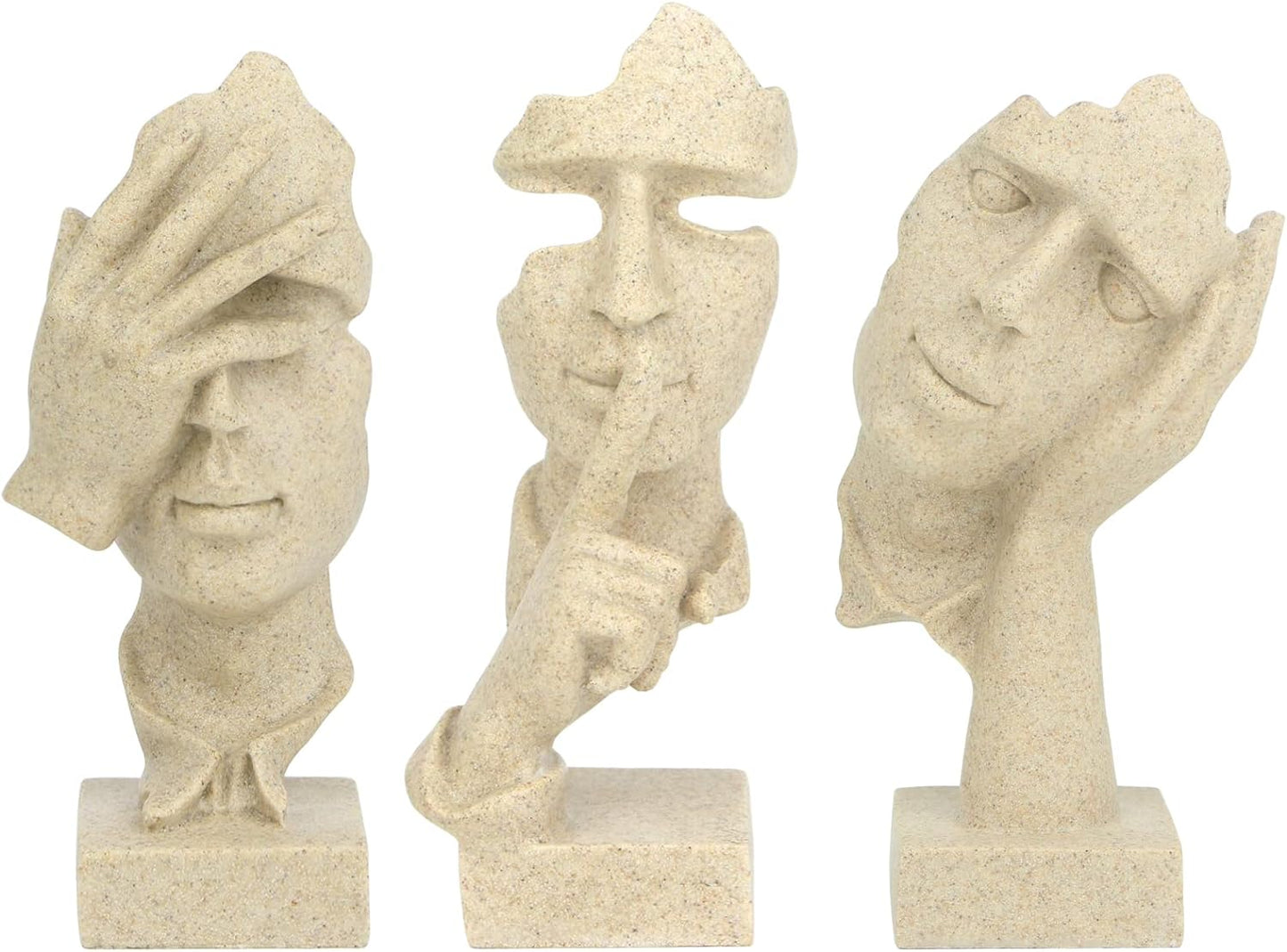 3 Pcs Thinker Statue,Modern Home Resin Sculptures,Collectible Figurines for Home Office Bookshelf Desktop Decor(Sandstone)
