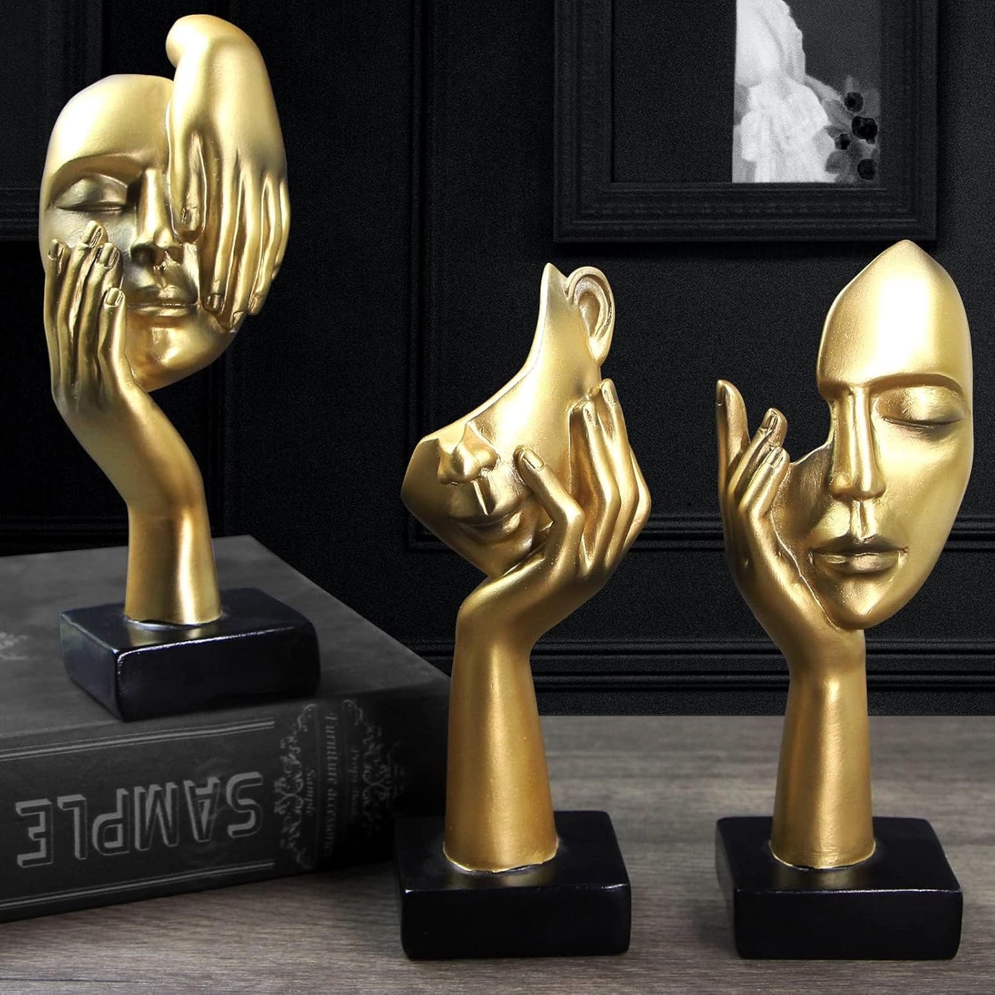 3 Pcs Thinker Statue,Modern Home Resin Sculptures,Collectible Figurines for Home Office Bookshelf Desktop Decor(Sandstone)