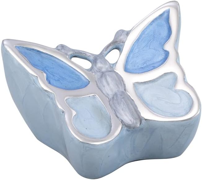 MEMORIALS4U Butterfly Sculpture Cremation Urn - Handcrafted Metal Urn for Human Ashes - Artistic Urn with Velvet Bag (White Adult)