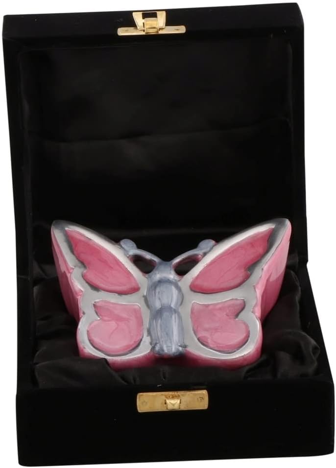 MEMORIALS4U Butterfly Sculpture Cremation Urn - Handcrafted Metal Urn for Human Ashes - Artistic Urn with Velvet Bag (White Adult)