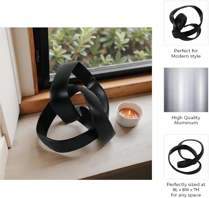 Sagebrook Home Metal Decorative Object Modern Aluminum Sculpture for Home, Office, Bedroom & Living Room Black, 7"