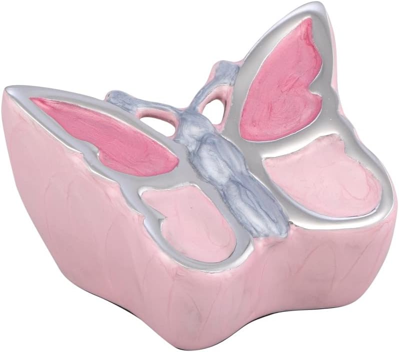 MEMORIALS4U Butterfly Sculpture Cremation Urn - Handcrafted Metal Urn for Human Ashes - Artistic Urn with Velvet Bag (White Adult)