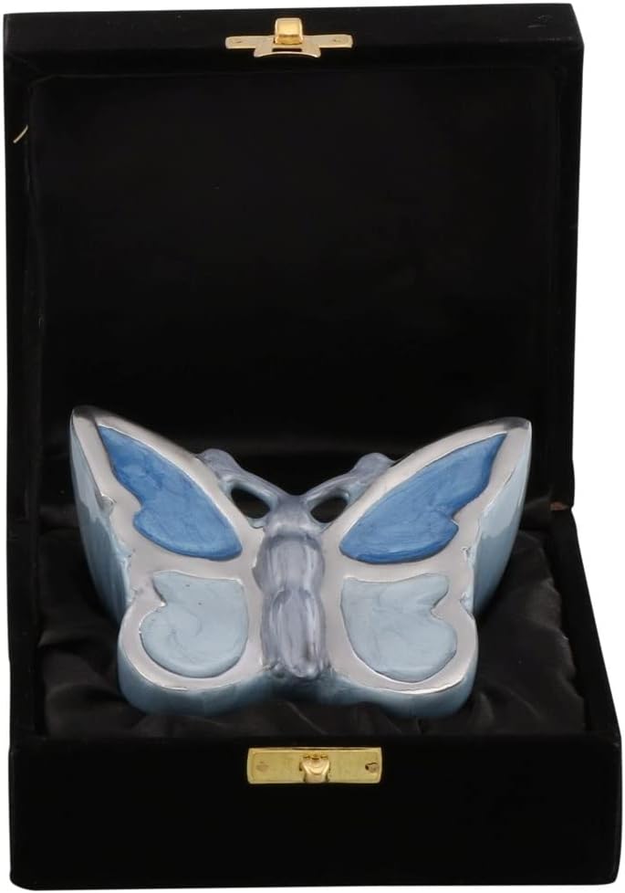 MEMORIALS4U Butterfly Sculpture Cremation Urn - Handcrafted Metal Urn for Human Ashes - Artistic Urn with Velvet Bag (White Adult)