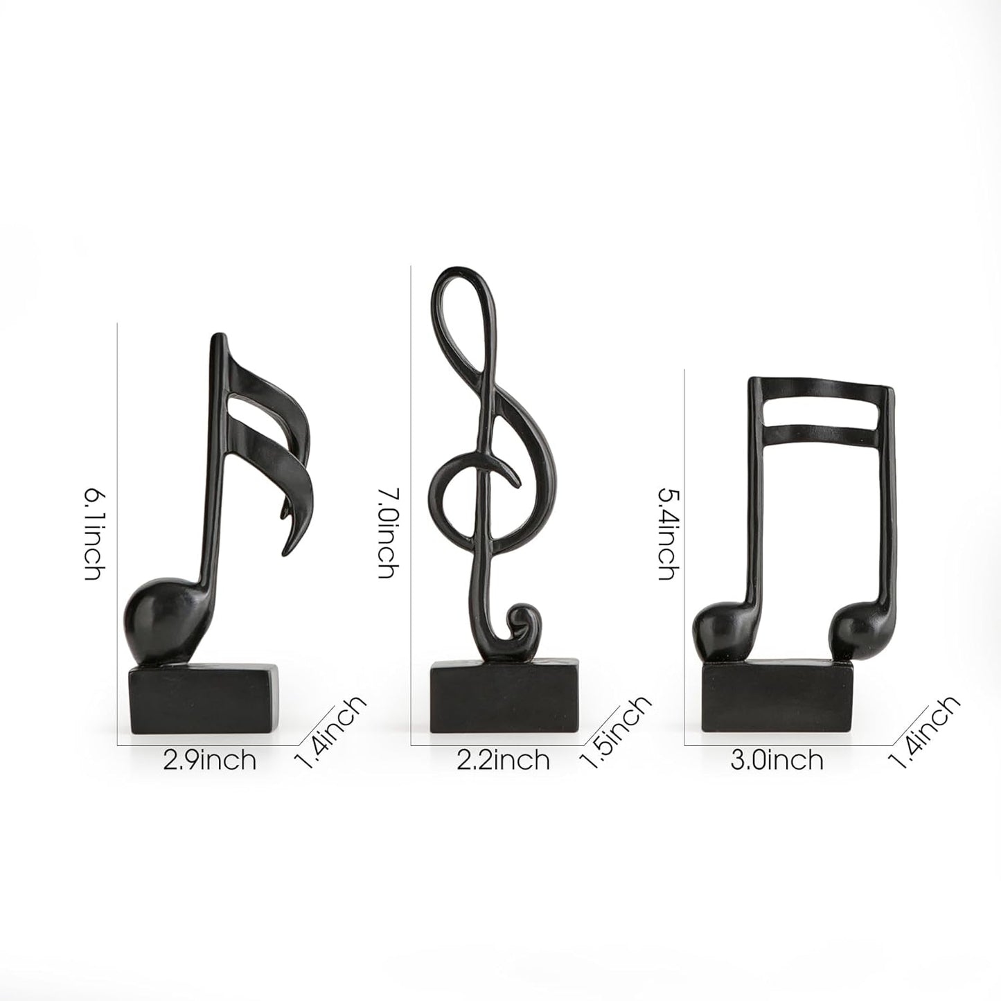 3 Pieces Music Note Statue Home Decor Modern Living Room Decorations Black Sculpture for Office Bookshelf Music Room