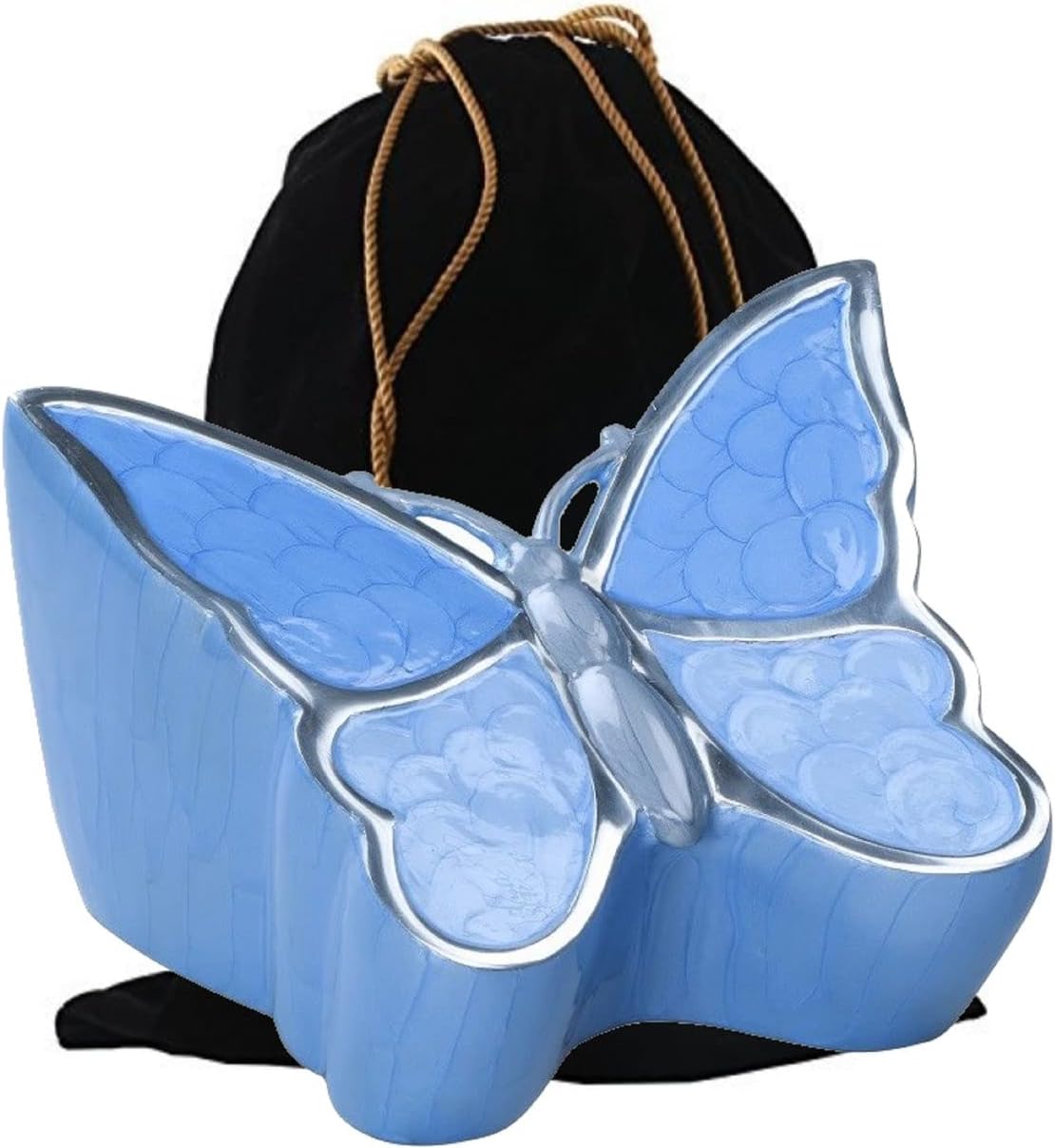 MEMORIALS4U Butterfly Sculpture Cremation Urn - Handcrafted Metal Urn for Human Ashes - Artistic Urn with Velvet Bag (White Adult)