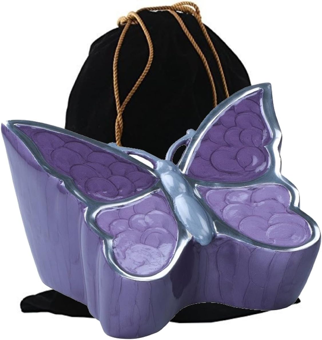 MEMORIALS4U Butterfly Sculpture Cremation Urn - Handcrafted Metal Urn for Human Ashes - Artistic Urn with Velvet Bag (White Adult)