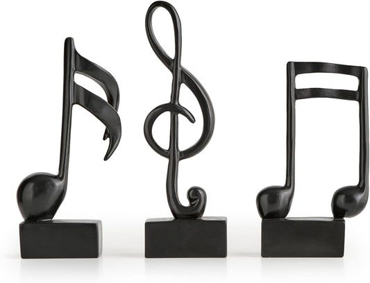 3 Pieces Music Note Statue Home Decor Modern Living Room Decorations Black Sculpture for Office Bookshelf Music Room