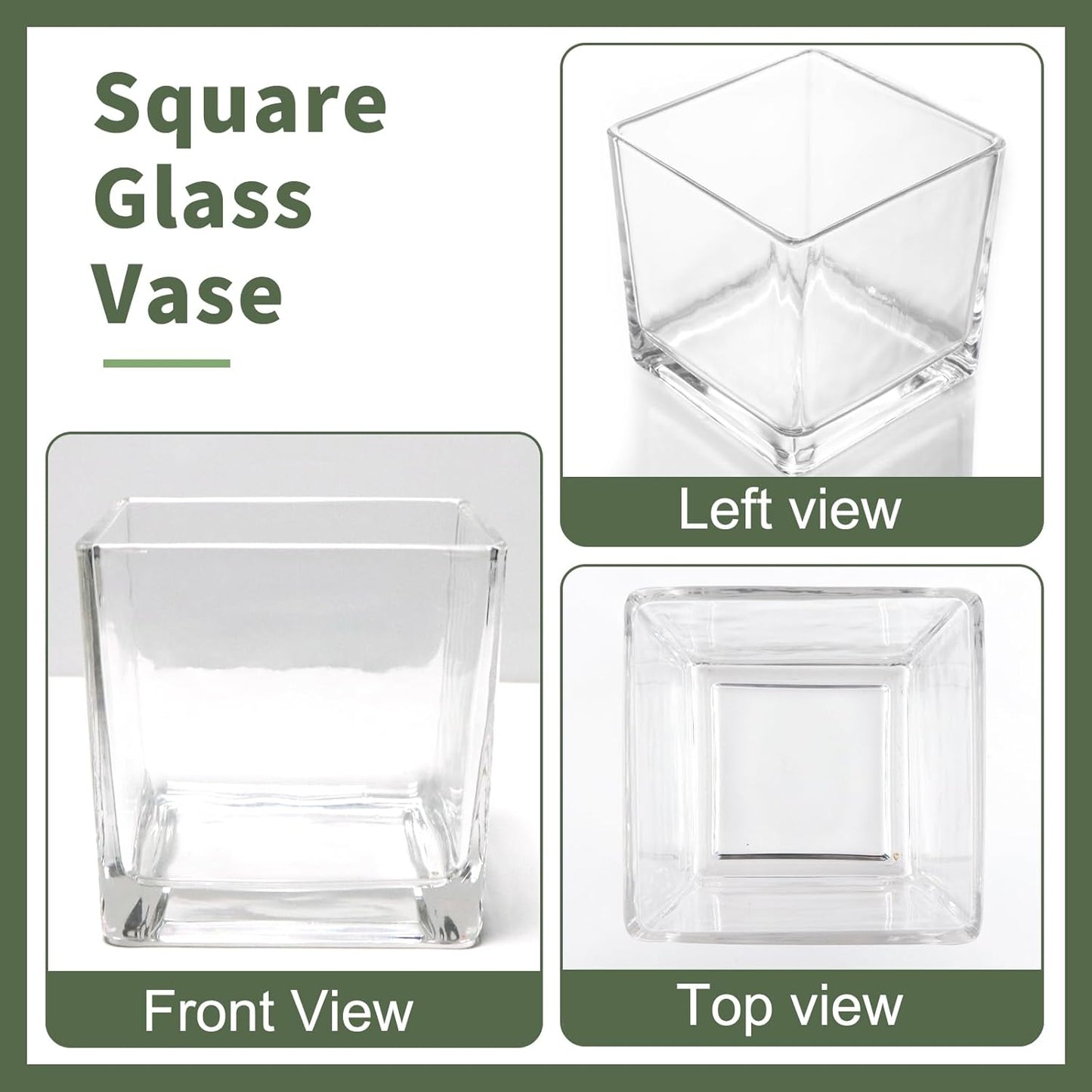 6 Pack Square Glass Vases 5 x 5 x 5 Inch, Clear Cube Flower Vases for Centerpieces, Candle Holders for Wedding Party Home Decor