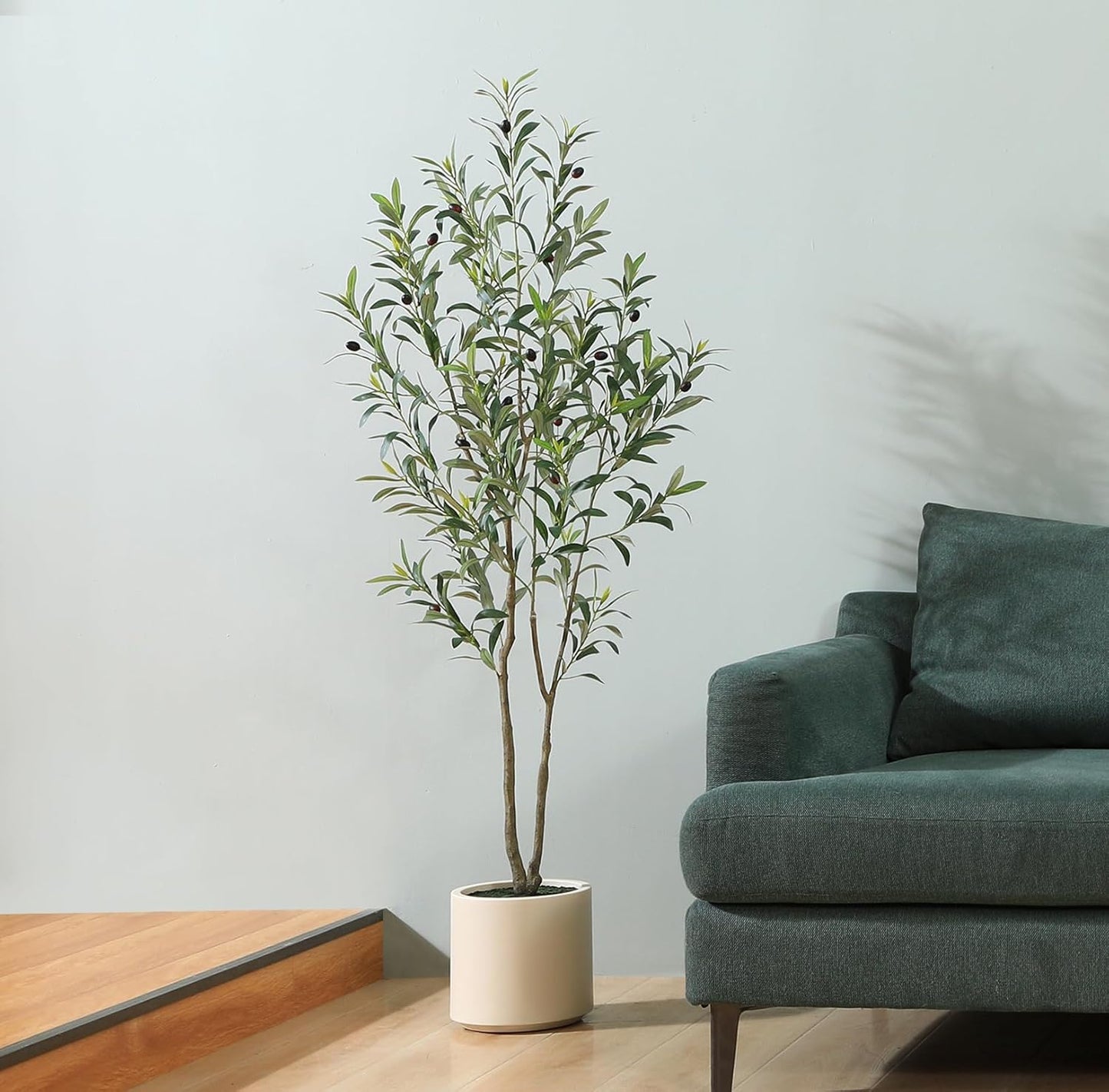 LOMANTO Artificial Olive Trees, 5 ft Tall Fake Olive Trees for Indoor, Faux Olive Silk Tree, Large Olive Plants with White Planter for Home Decor and Housewarming Gift, 1 Pack