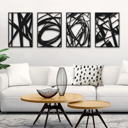 Bakovity Black Abstract Wall Art, Metal Art Wall Decor, Modern Large Wall Art, 3D Abstract Wall Sculptures for Bedroom Bathroom Living Room (4 Pack, 16 x 11 in)