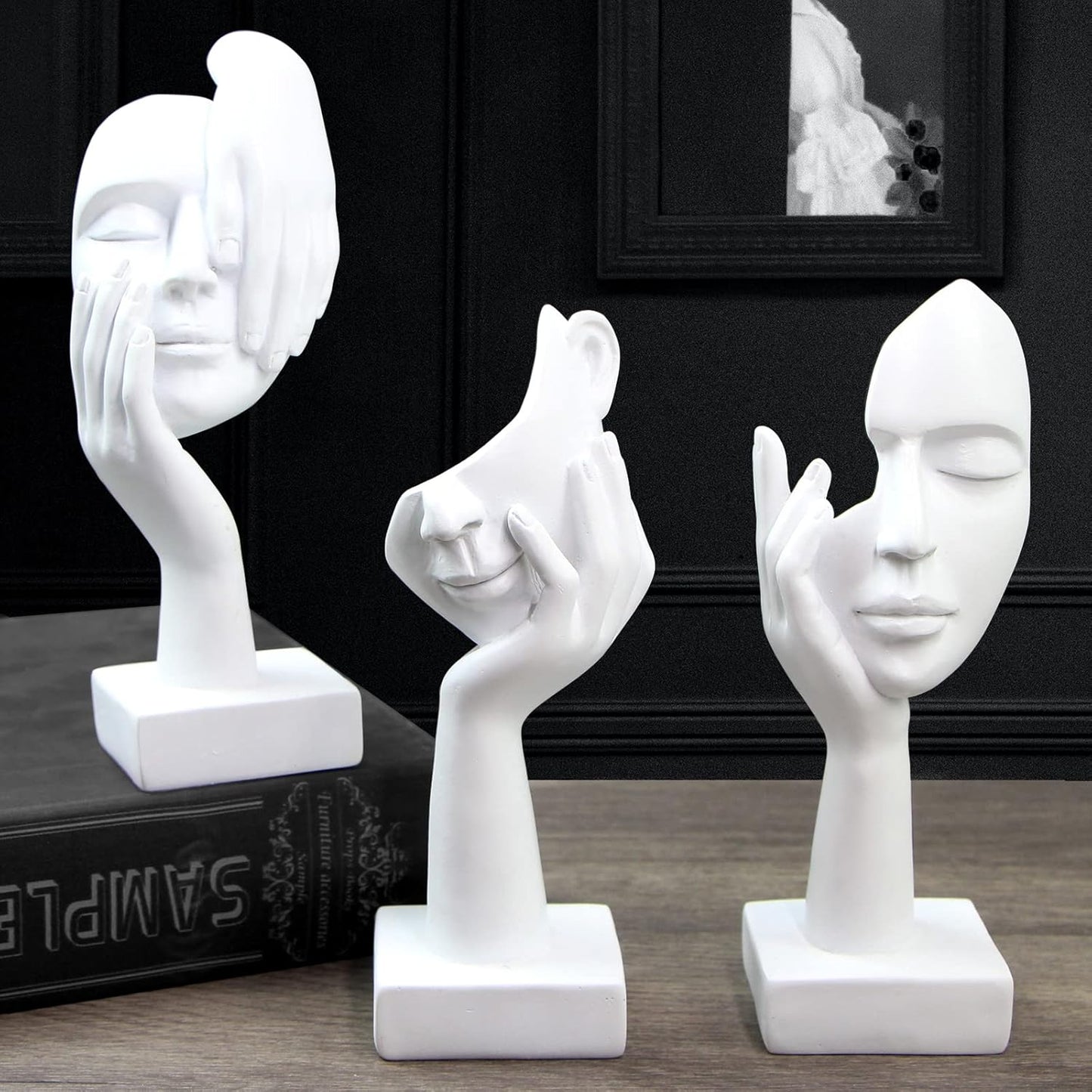 3 Pcs Thinker Statue,Modern Home Resin Sculptures,Collectible Figurines for Home Office Bookshelf Desktop Decor(Sandstone)