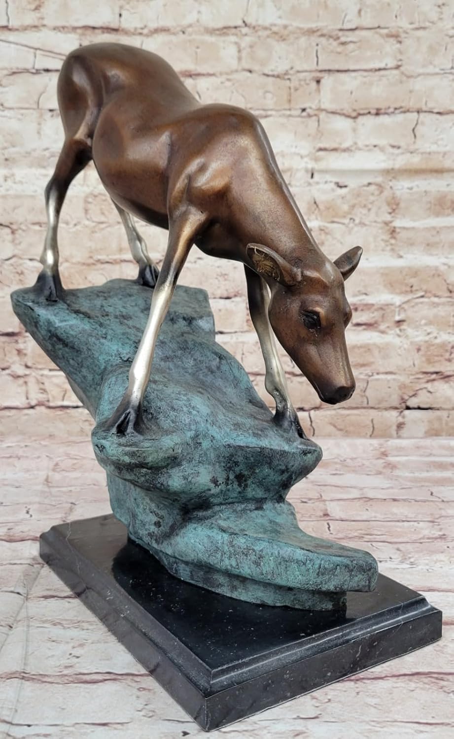 Limned Edition Signed by Artist Marius Deer on Rock Bronze Sculpture Figure Decorative Artwork Handmade by Think Bronze
