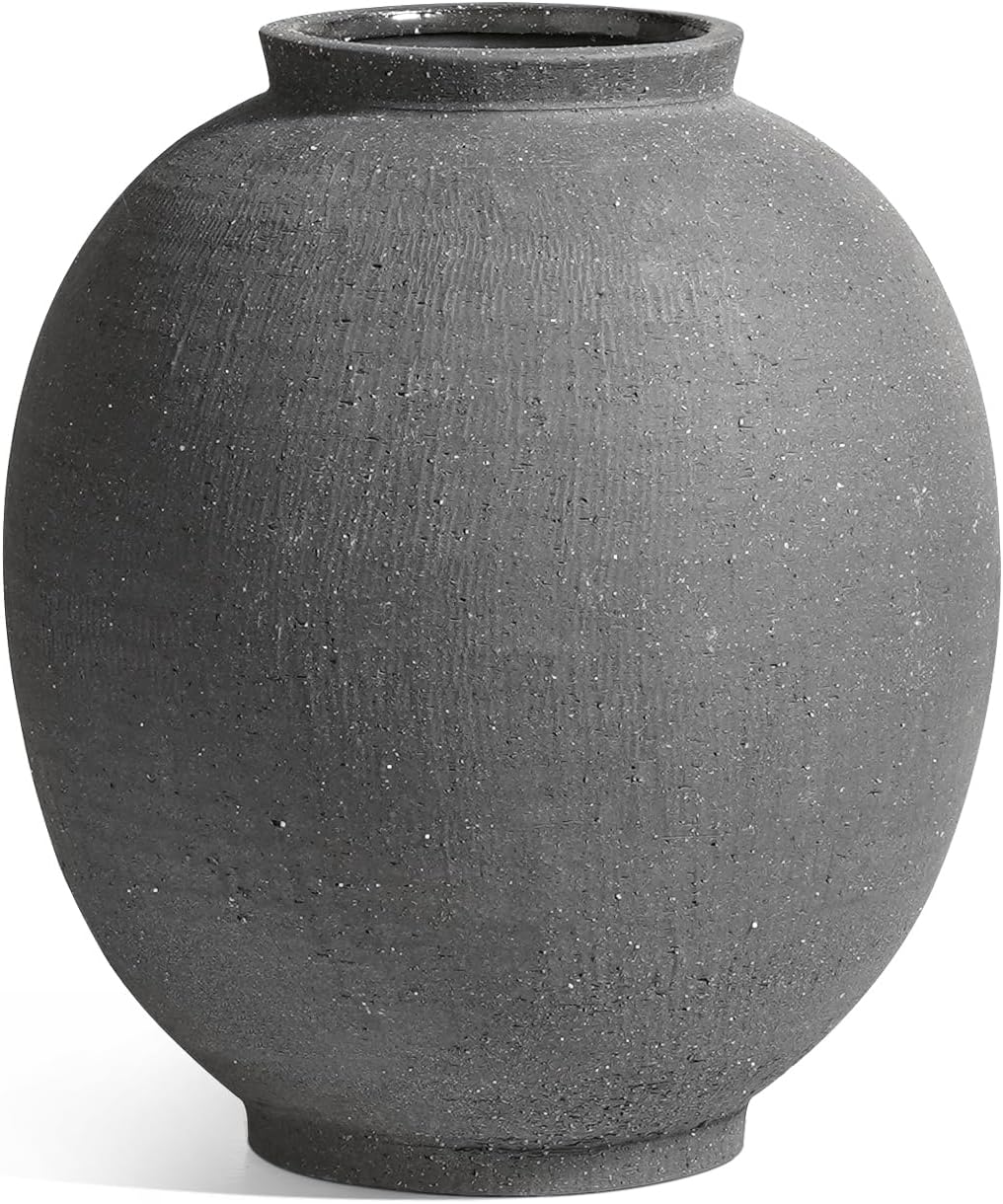 Large White Ceramic Vase - 9.8 Inch Rustic Farmhouse Vase for Home Decor, Minimalist Tall Vases for Living Room, Table, Bathroom, Holiday & Weddings (Sandstone White)