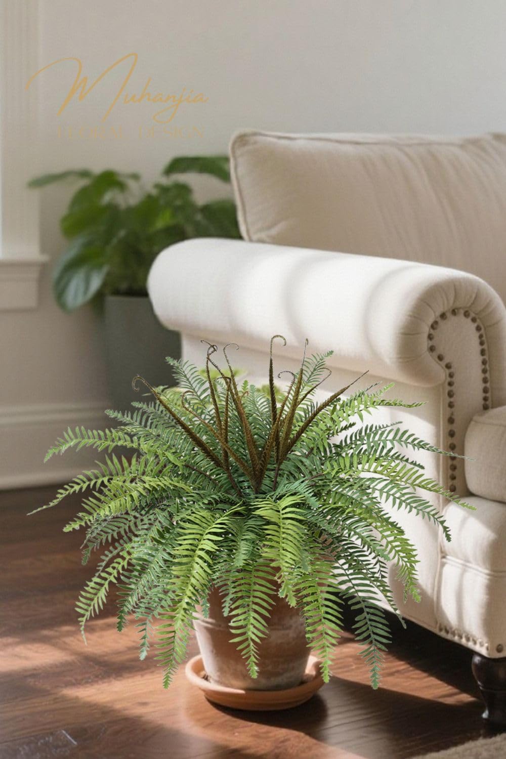 36" Polyester Artificial Boston Fern Bush,Set of 4,Fake Fern Hanging Plants with 24 Fronds That Look Real for Outdoors and Home Decor. (36" 4Pcs-Bottle Green)