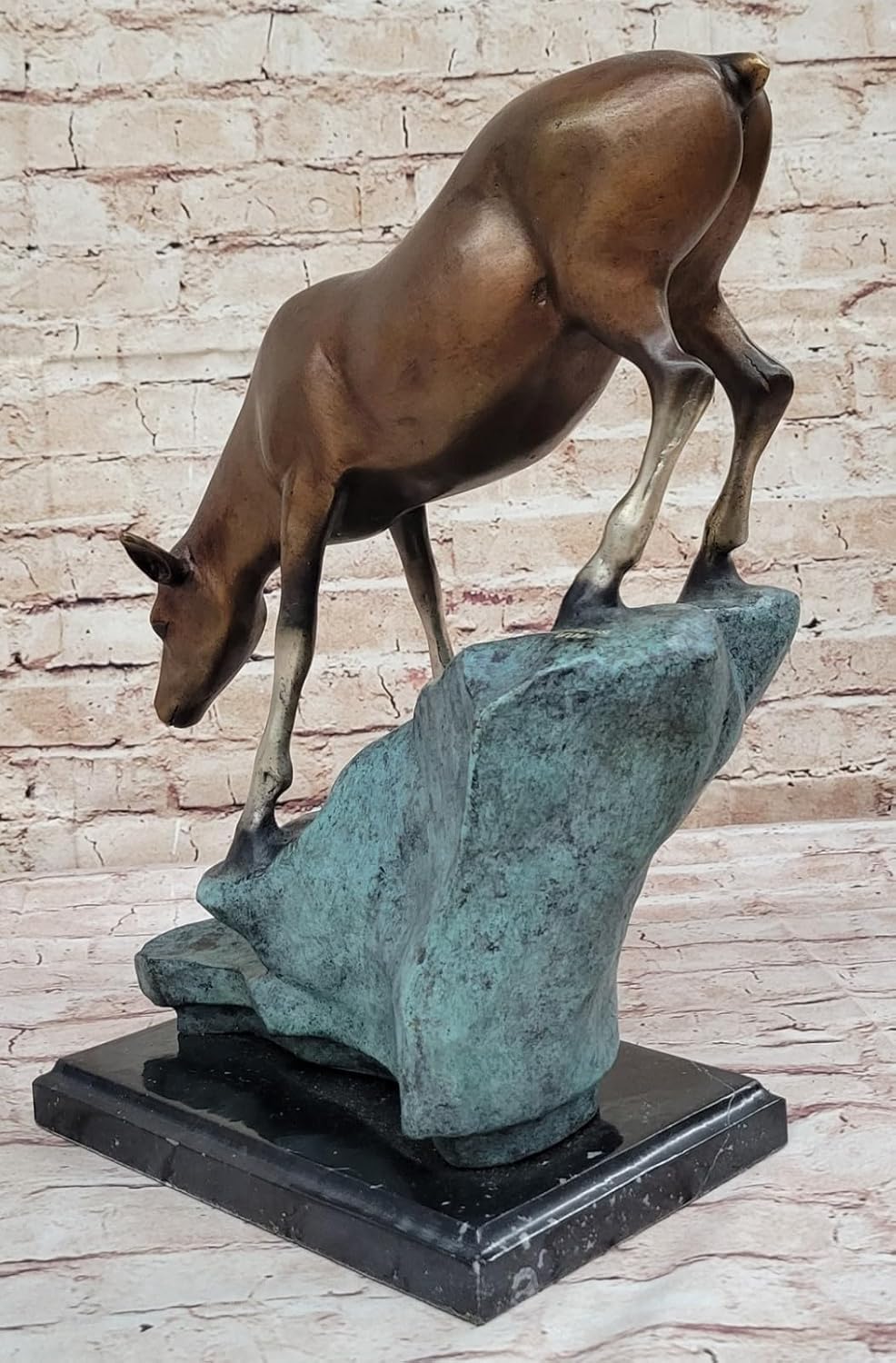 Limned Edition Signed by Artist Marius Deer on Rock Bronze Sculpture Figure Decorative Artwork Handmade by Think Bronze