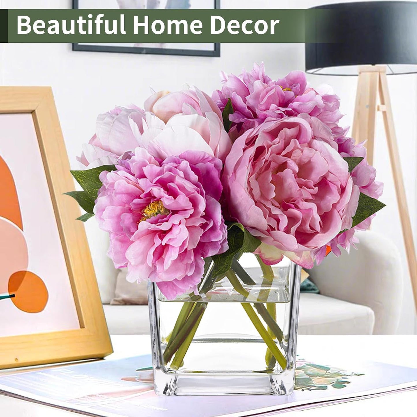 6 Pack Square Glass Vases 5 x 5 x 5 Inch, Clear Cube Flower Vases for Centerpieces, Candle Holders for Wedding Party Home Decor