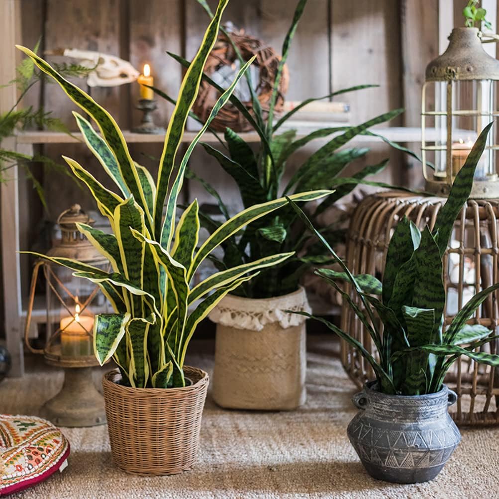 Beebel Artificial Snake Plant 22 Inch Fake Sansevieria Fake Agave Potted Plants Plastic Greenery for Home Garden Office Store Decoration 12 Leaves (Green)