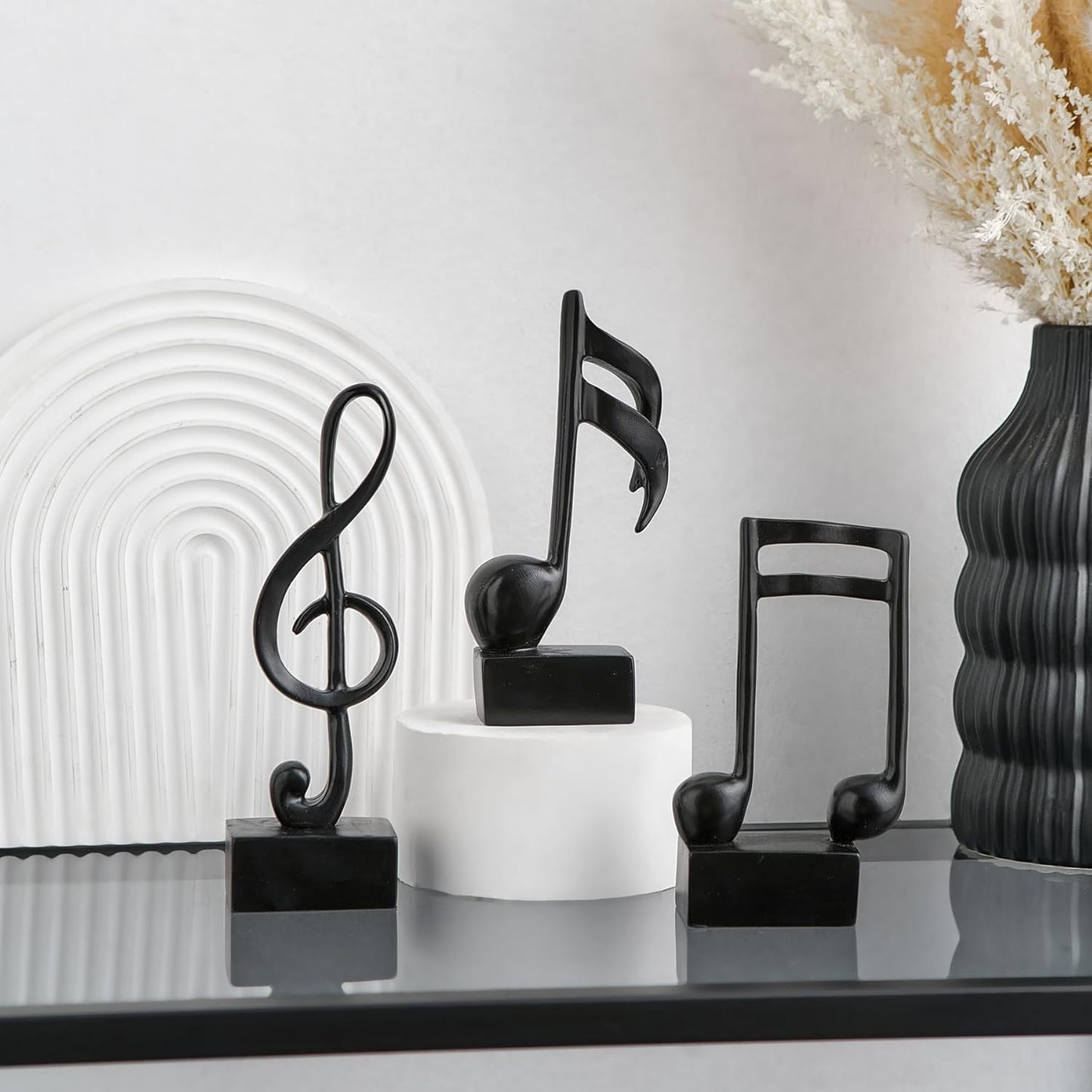 3 Pieces Music Note Statue Home Decor Modern Living Room Decorations Black Sculpture for Office Bookshelf Music Room