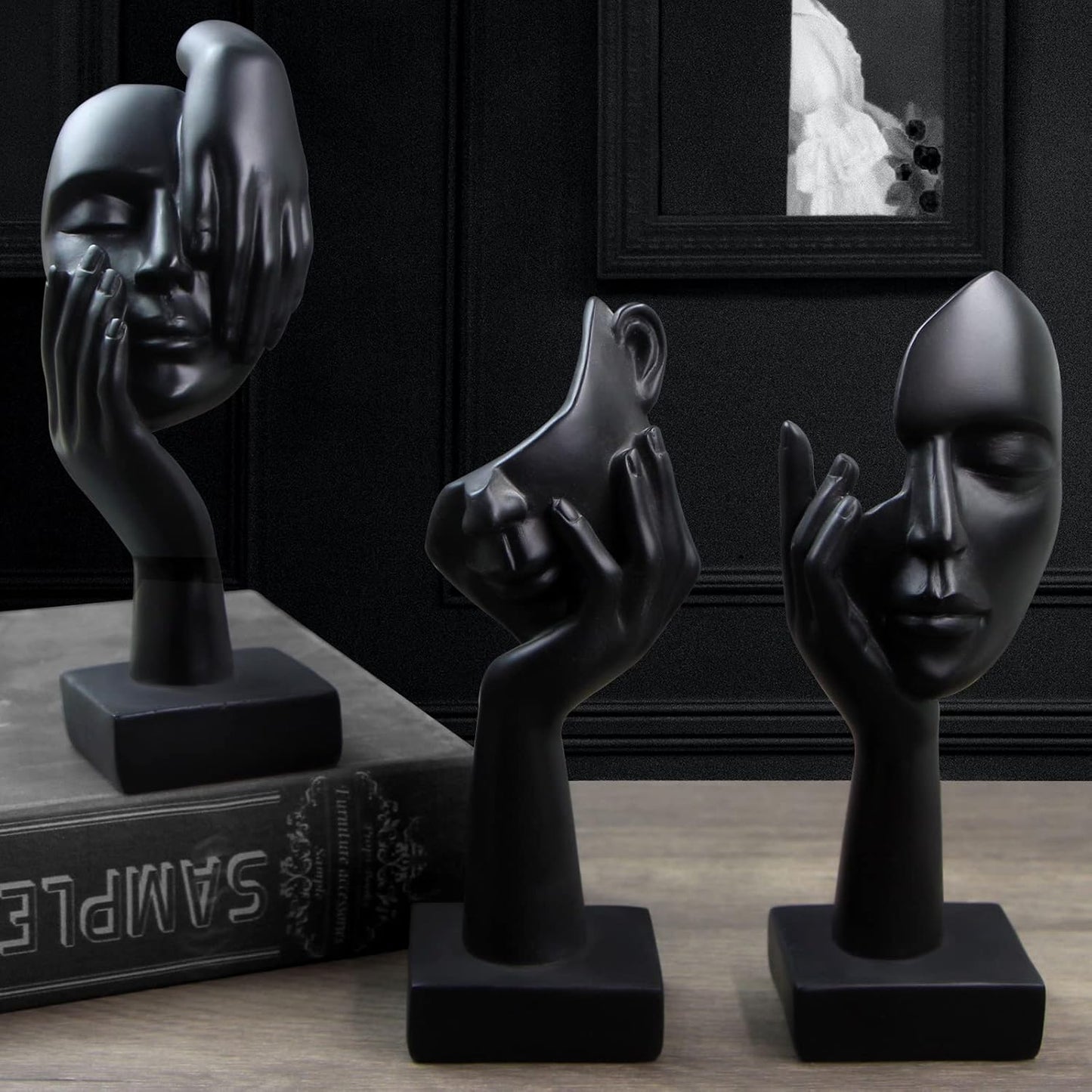 3 Pcs Thinker Statue,Modern Home Resin Sculptures,Collectible Figurines for Home Office Bookshelf Desktop Decor(Sandstone)
