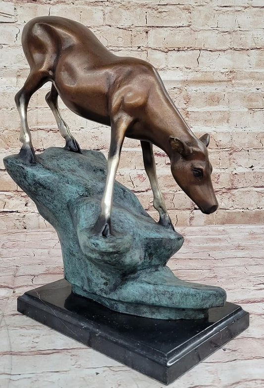 Limned Edition Signed by Artist Marius Deer on Rock Bronze Sculpture Figure Decorative Artwork Handmade by Think Bronze