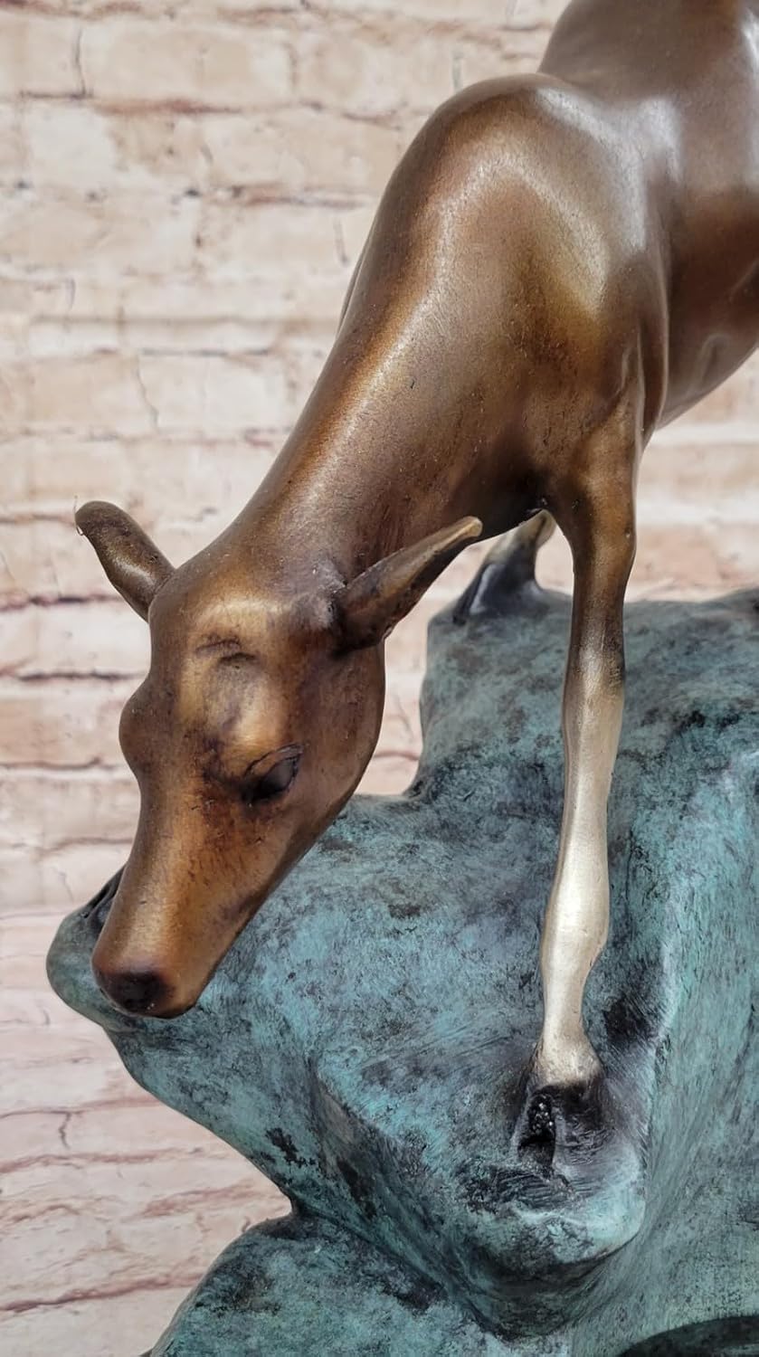 Limned Edition Signed by Artist Marius Deer on Rock Bronze Sculpture Figure Decorative Artwork Handmade by Think Bronze