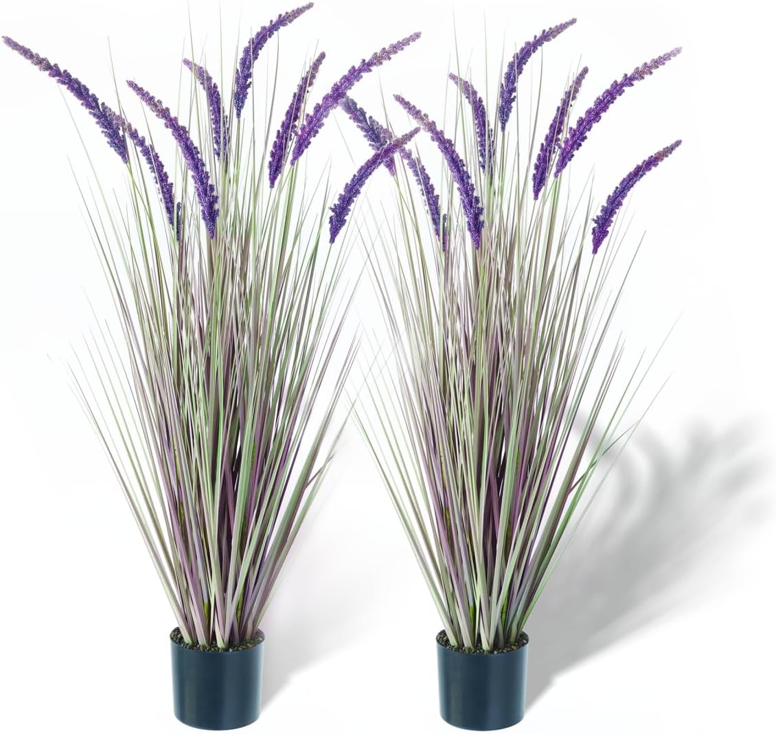 KOL 4ft Artificial Veronica Spiked Speedwell Grass, 47in Faux Veronica Spicata Plant, Tall Horsetail Reed Grass, UV-Resistant Fake Grasses for Indoor/Outdoor Décor, Home Office Wedding Centerpiece