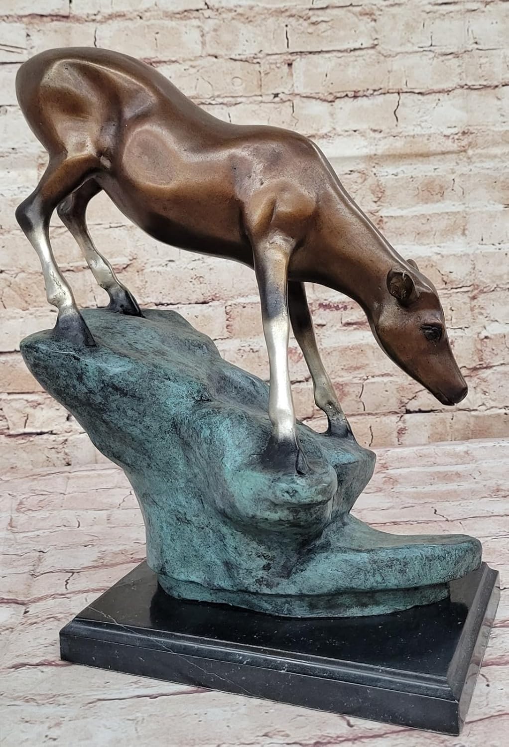Limned Edition Signed by Artist Marius Deer on Rock Bronze Sculpture Figure Decorative Artwork Handmade by Think Bronze