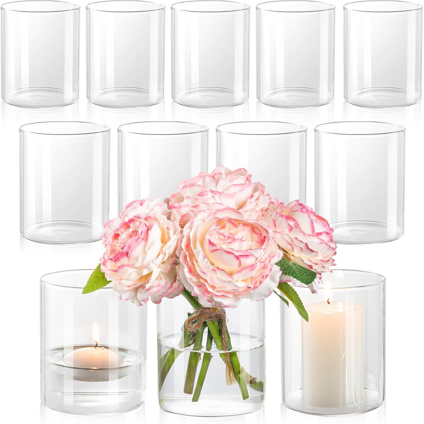 12pcs Glass Cylinder Vases for Centerpieces - 6 Inch Tall Flower Vase for Wedding Decorations, Clear Glass Flower Vases Floating Candle Holder for Table Centerpiece Wedding Home Décor