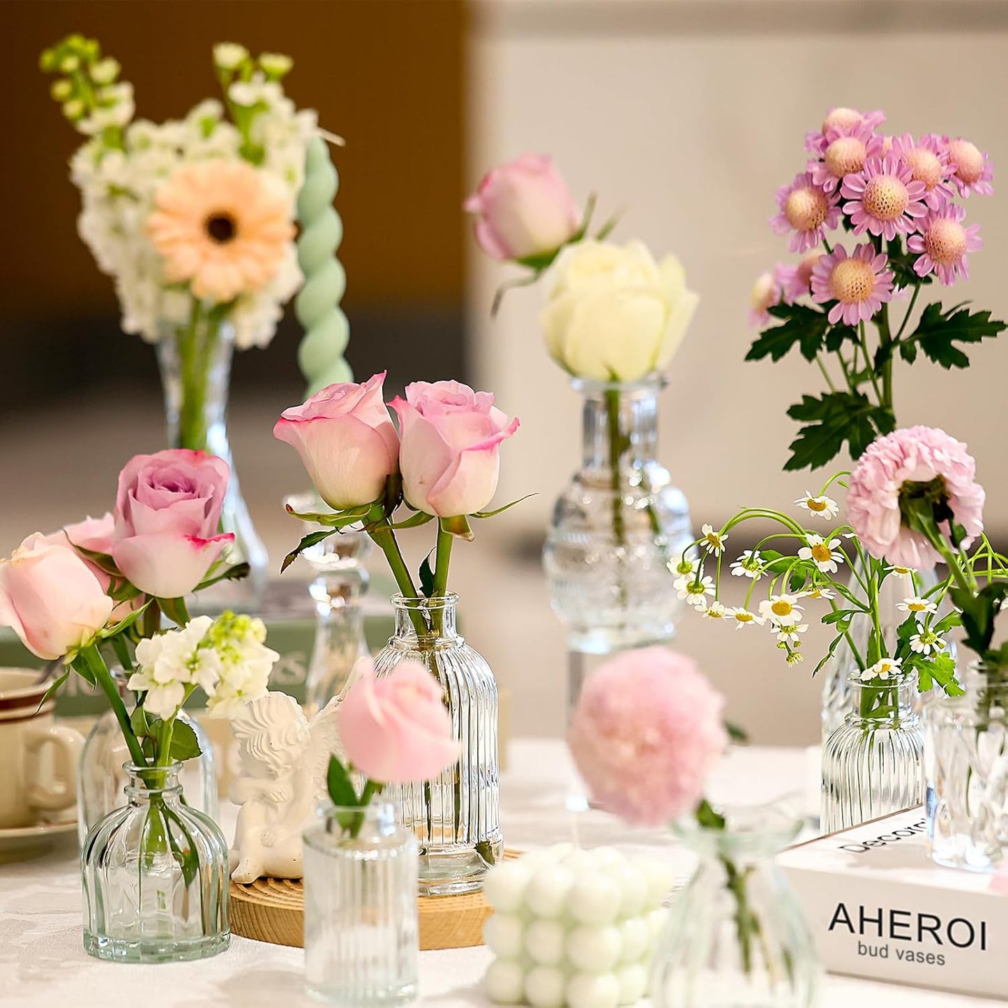 Aheroi 32 Pcs Bud Vase Set, Clear Vases for Centerpieces, Cute Glass Bud Vases Small Vases for Flowers, Mini Vase Flower Vase Set for Wedding Decorations, Room Office Table Decor