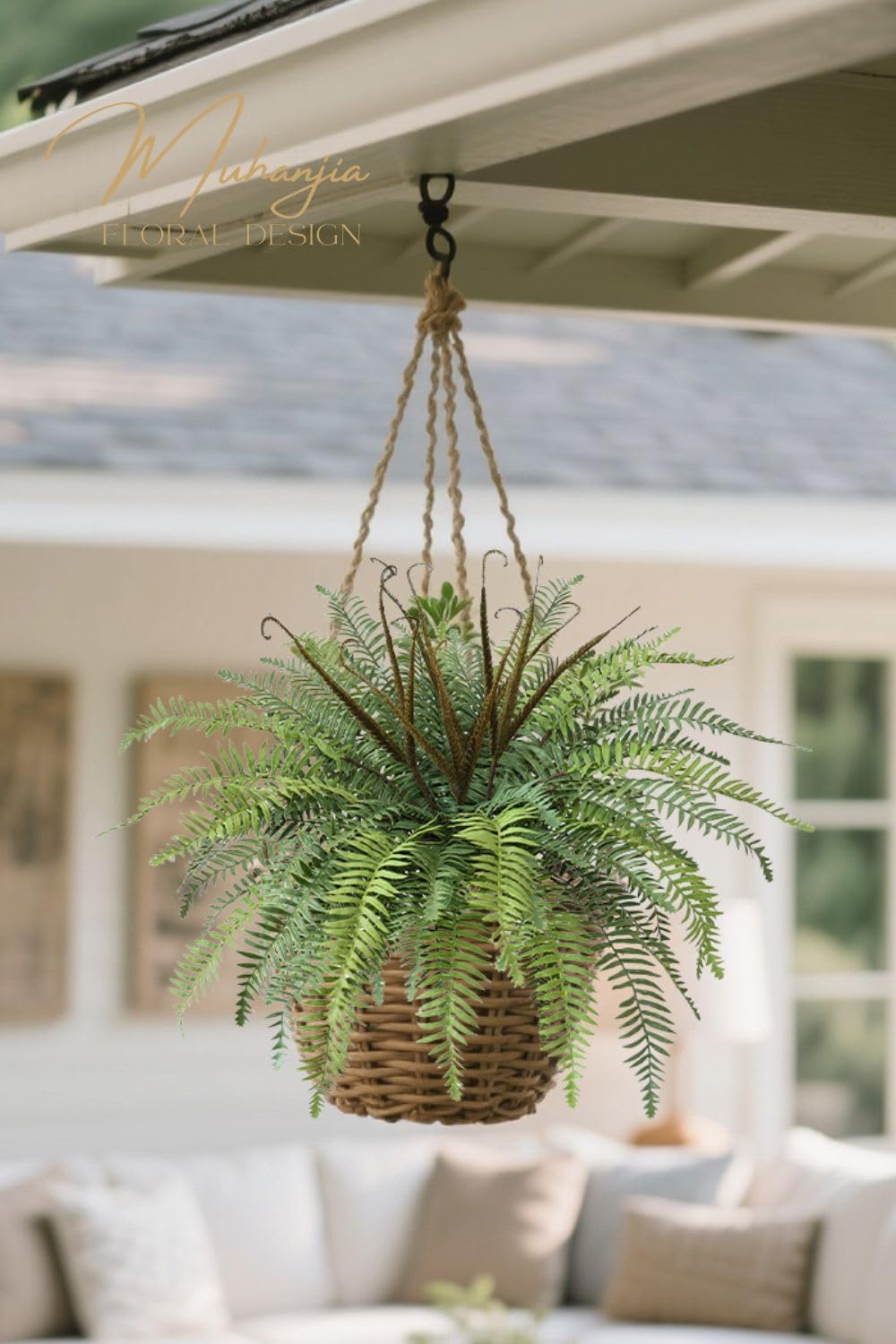 36" Polyester Artificial Boston Fern Bush,Set of 4,Fake Fern Hanging Plants with 24 Fronds That Look Real for Outdoors and Home Decor. (36" 4Pcs-Bottle Green)