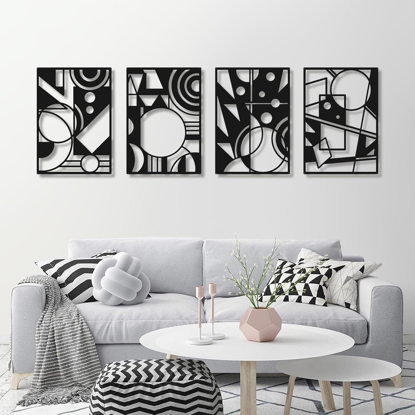 Bakovity Black Abstract Wall Art, Metal Art Wall Decor, Modern Large Wall Art, 3D Abstract Wall Sculptures for Bedroom Bathroom Living Room (4 Pack, 16 x 11 in)