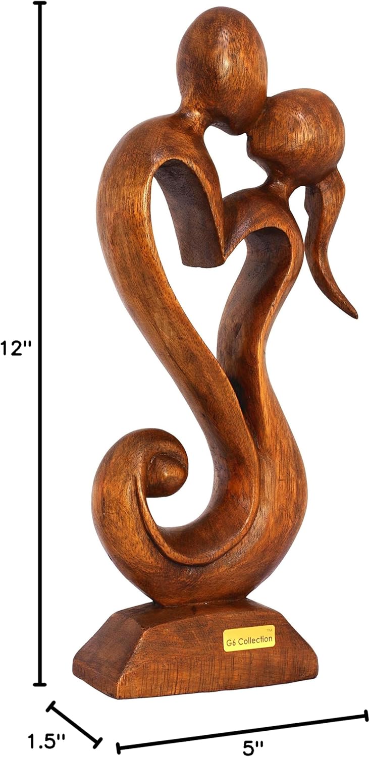 12" Wooden Handmade Abstract Sculpture Statue Handcrafted - Eternal Love - Gift Art Decorative Home Decor Figurine Accent Decoration Artwork Hand Carved