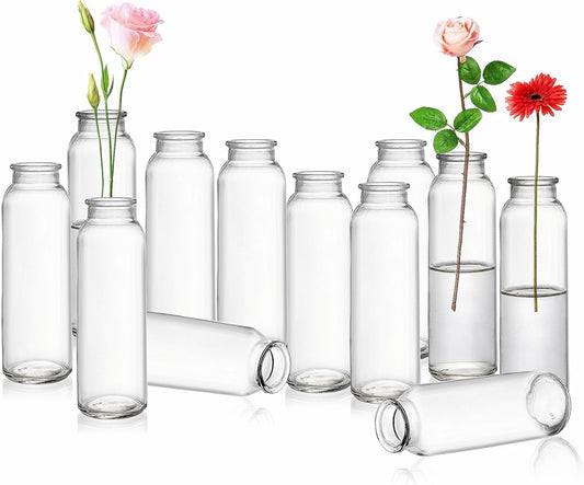 Lyellfe Set of 12 Glass Bud Vase, Clear Vases for Flowers, Small Vintage Floral Vase in Bulk for Centerpieces, Office, Dinning Table, Wedding Reception