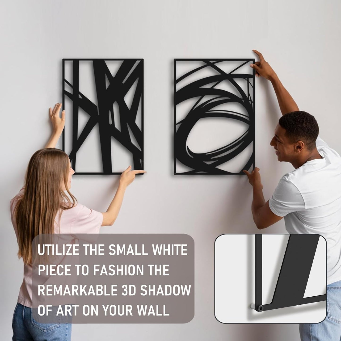 Bakovity Black Abstract Wall Art, Metal Art Wall Decor, Modern Large Wall Art, 3D Abstract Wall Sculptures for Bedroom Bathroom Living Room (4 Pack, 16 x 11 in)