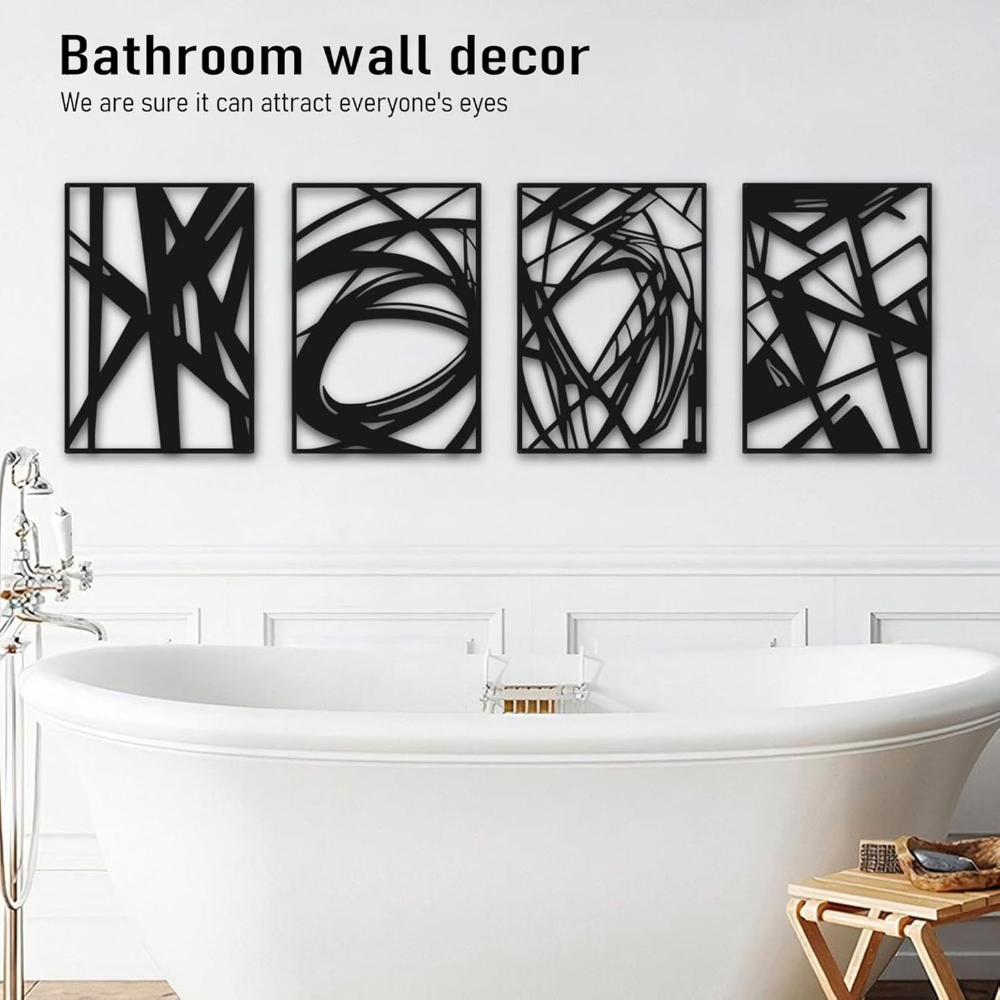 Bakovity Black Abstract Wall Art, Metal Art Wall Decor, Modern Large Wall Art, 3D Abstract Wall Sculptures for Bedroom Bathroom Living Room (4 Pack, 16 x 11 in)