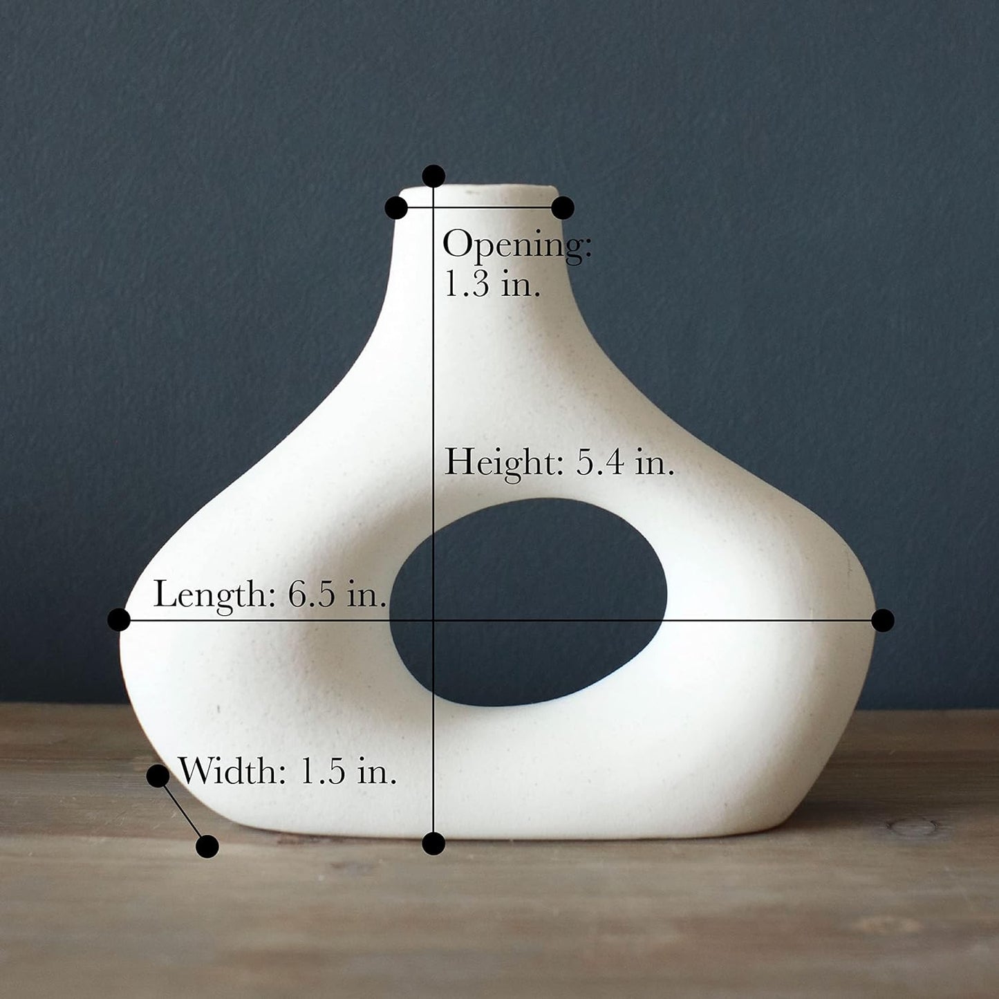 Carrot's Den Donut Vase, Set of 2 - White Large Ceramic Vase - Minimalist Nordic, Hollow | Table Centerpiece, Olive Plant, Wedding, Living Room, Bookshelf, Office, Modern Home, Entryway, Console