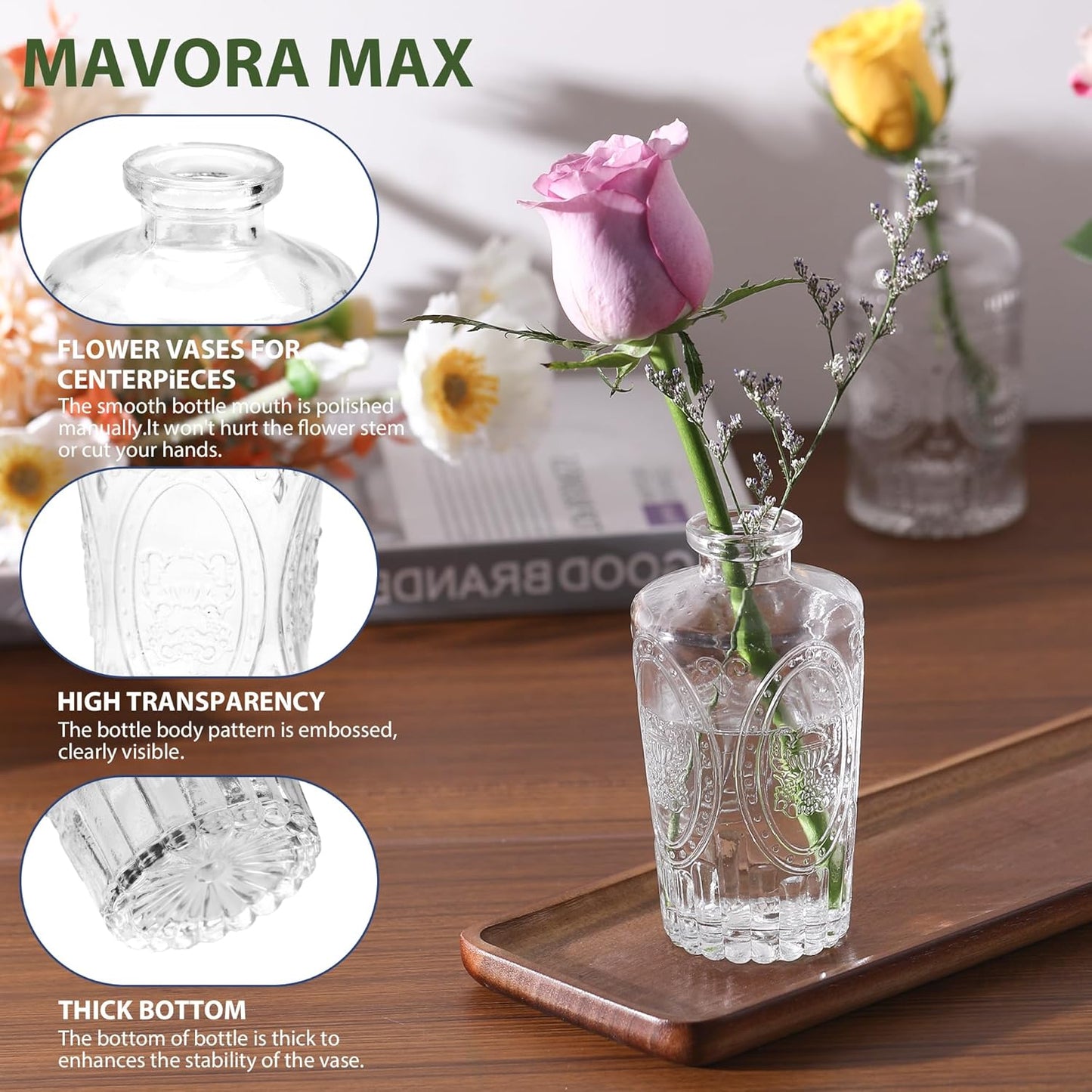 Clear Bud Vases Bulk 32,Small Flower Vases for Wedding,Glass Vintage Bottle Set for Centerpieces,Recepetion,Home