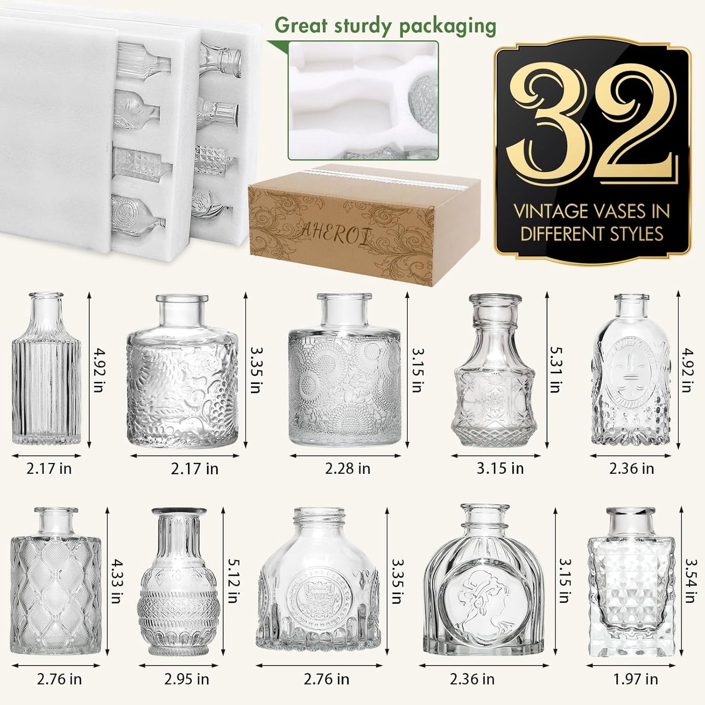 Aheroi 32 Pcs Bud Vase Set, Clear Vases for Centerpieces, Cute Glass Bud Vases Small Vases for Flowers, Mini Vase Flower Vase Set for Wedding Decorations, Room Office Table Decor