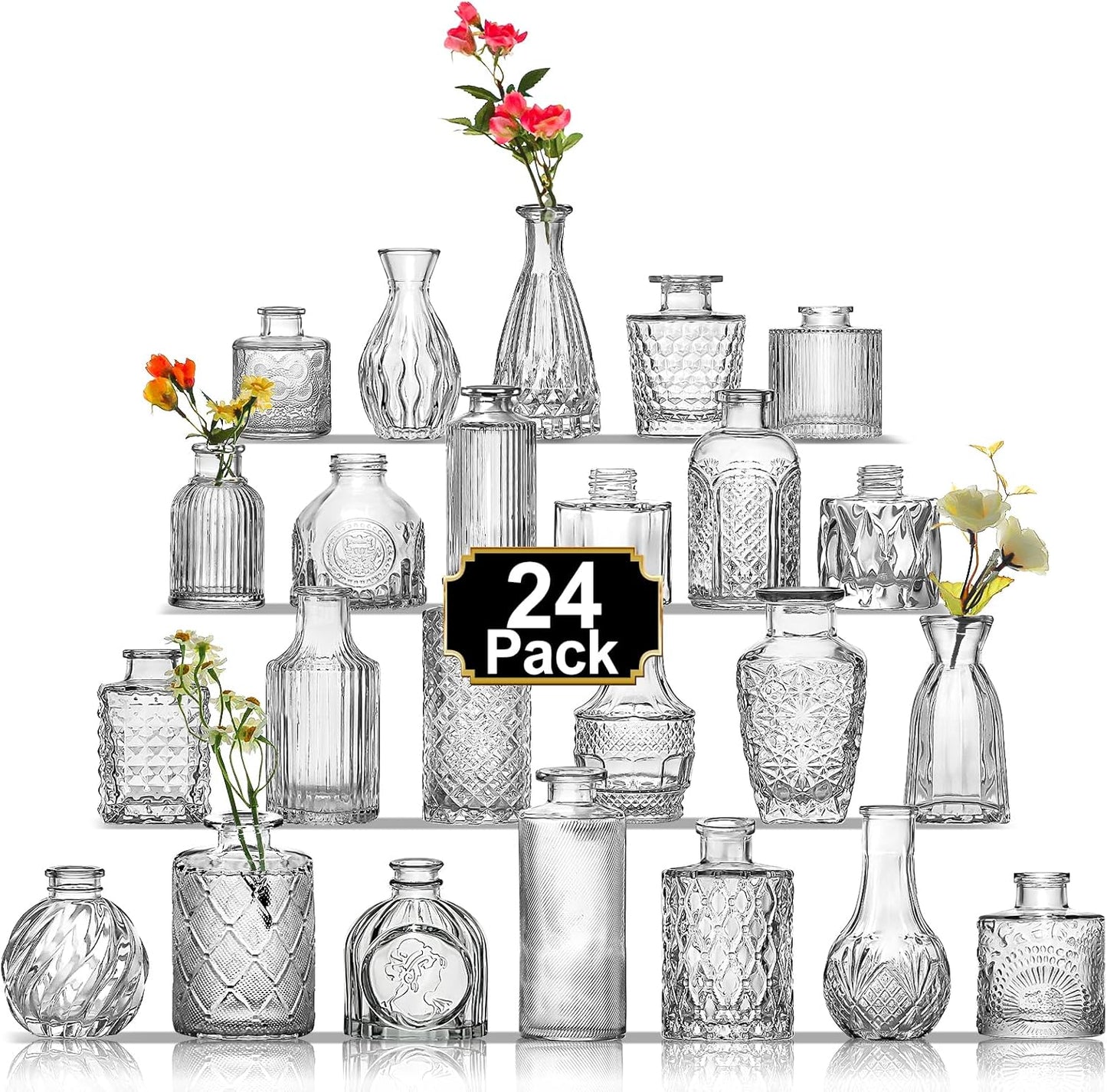 Aheroi 32 Pcs Bud Vase Set, Clear Vases for Centerpieces, Cute Glass Bud Vases Small Vases for Flowers, Mini Vase Flower Vase Set for Wedding Decorations, Room Office Table Decor