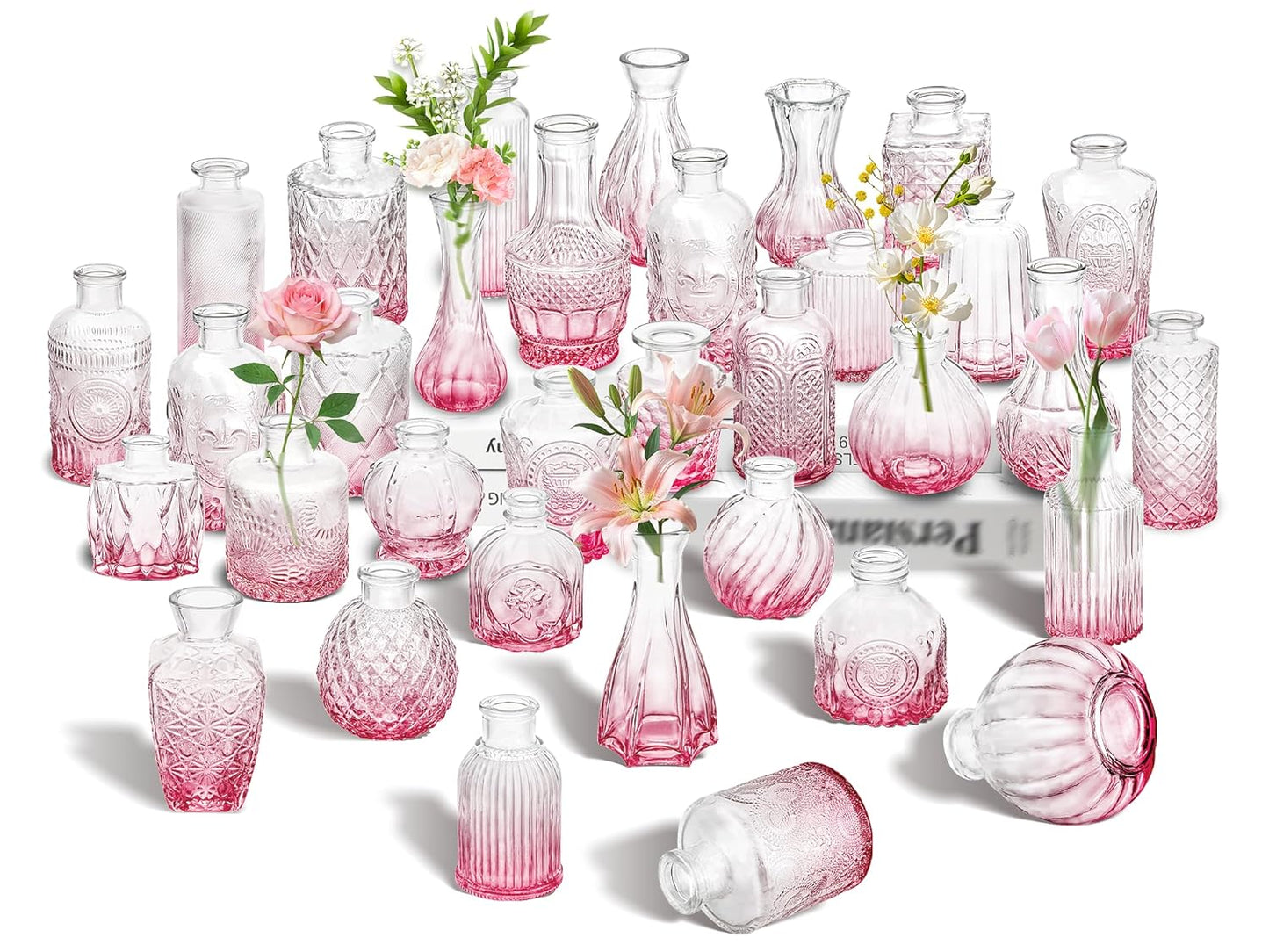 Clear Bud Vases Bulk 32,Small Flower Vases for Wedding,Glass Vintage Bottle Set for Centerpieces,Recepetion,Home