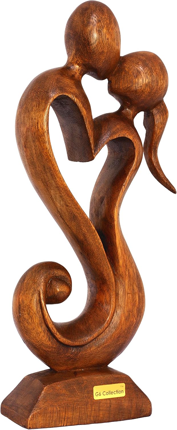 12" Wooden Handmade Abstract Sculpture Statue Handcrafted - Eternal Love - Gift Art Decorative Home Decor Figurine Accent Decoration Artwork Hand Carved