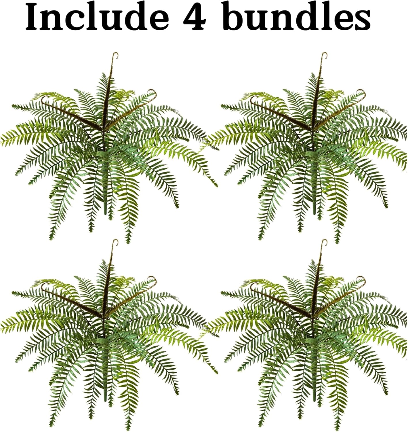 36" Polyester Artificial Boston Fern Bush,Set of 4,Fake Fern Hanging Plants with 24 Fronds That Look Real for Outdoors and Home Decor. (36" 4Pcs-Bottle Green)